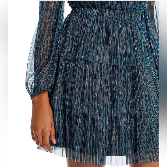 AQUA BLOOMINGDALE'S Blue Metallic Striped Tiered Dress Size XL NWT (FLAWED) - Picture 5 of 15